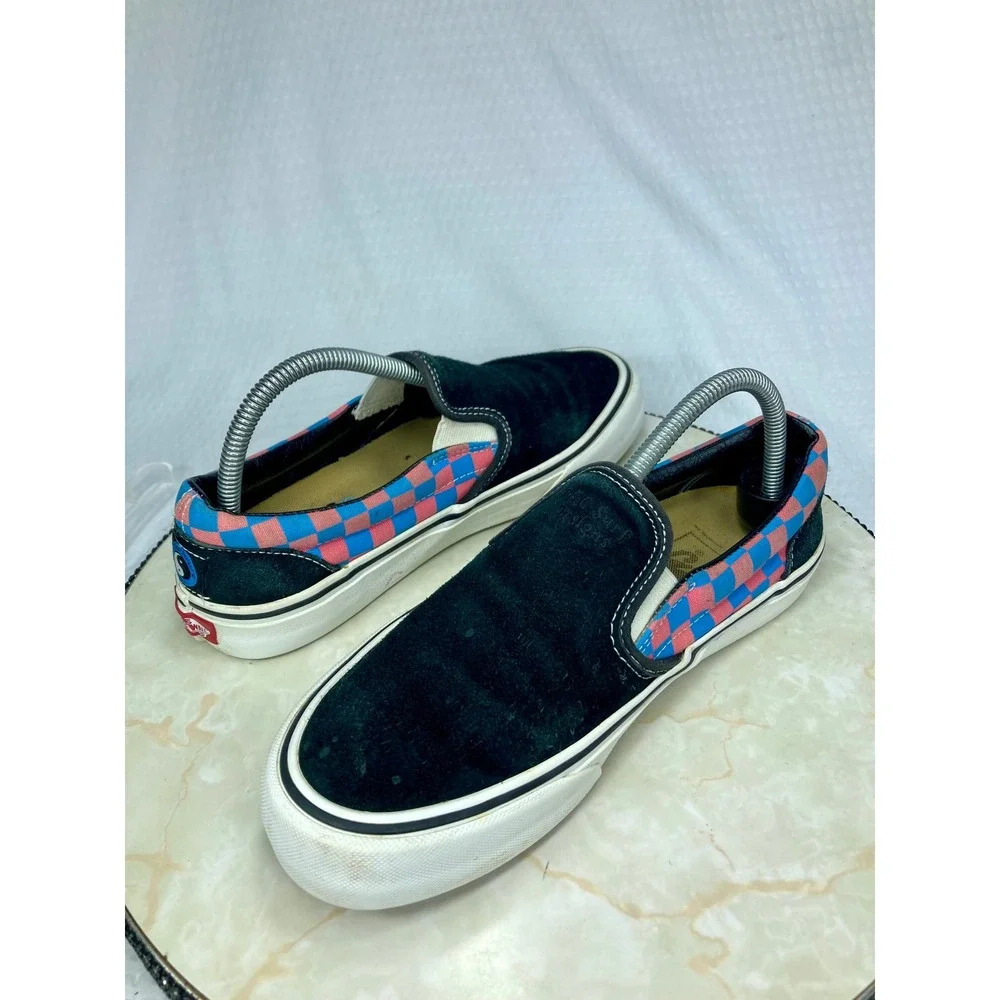 Vans Suede Platform Slip-On Shoes Womens Sz 8.5 Black Pink Checkerboard Sneakers